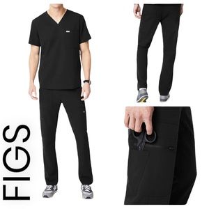 FIGS TECHNICAL MEN’S CARGO MEDICAL BLACK SCRUB PANTS 8 POCKETS ZIP FRONT SIZE XL